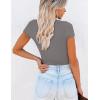 imageFlygo Womens Sexy V Neck Short Sleeve Collared Ribbed Tee Crop Top Golf Polo ShirtGrey