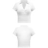imageFlygo Womens Sexy V Neck Short Sleeve Collared Ribbed Tee Crop Top Golf Polo ShirtWhite