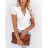 imageFlygo Womens Sexy V Neck Short Sleeve Collared Ribbed Tee Crop Top Golf Polo ShirtWhite