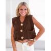 imageFlygo Womens Sleeveless Sweater Vest 2025 Fall Sweaters Loose Crop Knit Top Chunky Crochet Button Cardigan SweatersCoffee