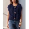 imageFlygo Womens Sleeveless Sweater Vest 2025 Fall Sweaters Loose Crop Knit Top Chunky Crochet Button Cardigan SweatersNavy