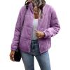 imageFlygo Corduroy Puffer Jacket Women Quilted Jackets Lightweight Baggy Zip Spring Fall Jackets Coats 2024Purple