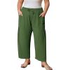 imageFlygo Plus Size Pants for Women Summer Casual Wide Leg Palazzo Pants Baggy Trousers with PocketsGreen