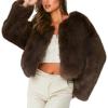 imageFlygo Women Faux Fur Coat Fluffy Long Sleeve Open Front Cropped Furry Jacket Shaggy 2025 Warm Winter Outwear with PocketsBrown