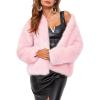 imageFlygo Women Faux Fur Coat Fluffy Long Sleeve Open Front Cropped Furry Jacket Shaggy 2025 Warm Winter Outwear with PocketsPink