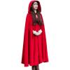 imageFlygo Women Wool Blend Hooded Cape Fall Winter Cloak with Hood Windproof Poncho Maxi CoatRed