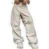 imageFlygo Womens Baggy Cargo Pants Streetwear Hip Hop Joggers Sweatpants Drawstring Wide Leg Cinch TrousersApricot