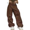 imageFlygo Womens Baggy Cargo Pants Streetwear Hip Hop Joggers Sweatpants Drawstring Wide Leg Cinch TrousersBrown
