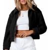 imageFlygo Womens Cropped Zip Up Lapel Shaggy Teddy Fleece Jacket Faux Fur CoatBlack