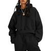 imageFlygo Womens Fleece Hoodie Sweatshirt Cropped Drawstring Hooded Crop Tops Pullover with Kangaroo PocketBlack