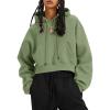 imageFlygo Womens Fleece Hoodie Sweatshirt Cropped Drawstring Hooded Crop Tops Pullover with Kangaroo PocketGrey Green