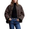 imageFlygo Womens Fleece Jacket Casual Lightweight Sherpa Jacket Fuzzy Faux Fur Coat Oversized Shearling JacketsBrownS