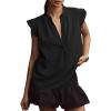 imageFlygo Womens Flutter Sleeve V Neck Tank Tops Button Down Casual Frilled Ruffle Solid Pleated Summer Blouse ShirtsBlack