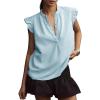 imageFlygo Womens Flutter Sleeve V Neck Tank Tops Button Down Casual Frilled Ruffle Solid Pleated Summer Blouse ShirtsLight Blue