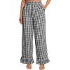 imageFlygo Womens Gingham Pants Y2K Cotton Wide Leg Ruffle Hem Lounge Pants Plaid Elastic Wasited Trouser with PocketsBlack