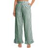 imageFlygo Womens Gingham Pants Y2K Cotton Wide Leg Ruffle Hem Lounge Pants Plaid Elastic Wasited Trouser with PocketsDarkgreen