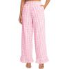 imageFlygo Womens Gingham Pants Y2K Cotton Wide Leg Ruffle Hem Lounge Pants Plaid Elastic Wasited Trouser with PocketsPink