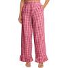 imageFlygo Womens Gingham Pants Y2K Cotton Wide Leg Ruffle Hem Lounge Pants Plaid Elastic Wasited Trouser with PocketsWine