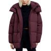 imageFlygo Womens Hooded Quilted Puffer Jacket MidLength Padded Warm Winter Heavyweight Coat OuterwearBurgundy