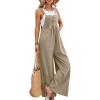 imageFlygo Womens Overalls Loose Fit Cotton Linen Bib Overall Wide Leg Jumpsuit Rompers with PocketsKhaki