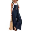 imageFlygo Womens Overalls Loose Fit Cotton Linen Bib Overall Wide Leg Jumpsuit Rompers with PocketsNavy Blue