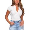 imageFlygo Womens Sexy V Neck Short Sleeve Collared Ribbed Tee Crop Top Golf Polo ShirtWhite