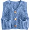 imageFlygo Womens Sleeveless Sweater Vest 2025 Fall Sweaters Loose Crop Knit Top Chunky Crochet Button Cardigan SweatersBlue