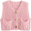 imageFlygo Womens Sleeveless Sweater Vest 2025 Fall Sweaters Loose Crop Knit Top Chunky Crochet Button Cardigan SweatersPink