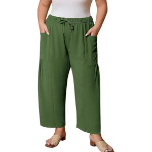 imageFlygo Plus Size Pants for Women Summer Casual Wide Leg Palazzo Pants Baggy Trousers with PocketsGreen