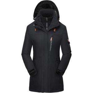 imageFlygo Womens 3 in 1 Fleece Lined Rain Jacket Windproof Waterproof ParkasBlack