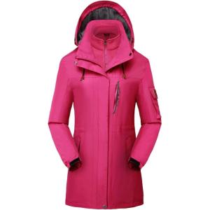 imageFlygo Womens 3 in 1 Fleece Lined Rain Jacket Windproof Waterproof ParkasFuchsia
