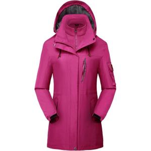 imageFlygo Womens 3 in 1 Fleece Lined Rain Jacket Windproof Waterproof ParkasPurple