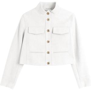 imageFlygo Womens Cropped Wool Blend Pea Coat Funnel Neckline Casual Button Down Peacoat Jacket with PocketBeige