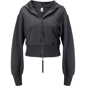 imageFlygo Womens Cropped Zip Up Hoodie Long Sleeve Drop Shoulder Sweatshirts Casual Ribbed Hem Workout Top Jacket with PocketsDark Grey