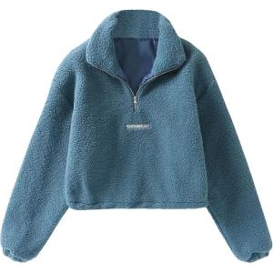 imageFlygo Womens Half Zip Shaggy Faux Shearling Fleece Sweatshirt Crop Pullover TopsBlue
