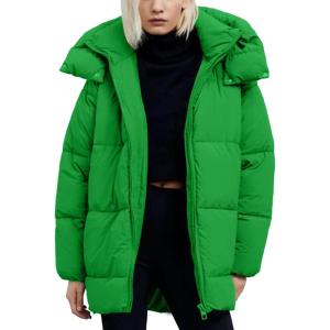 imageFlygo Womens Hooded Quilted Puffer Jacket MidLength Padded Warm Winter Heavyweight Coat OuterwearGreen