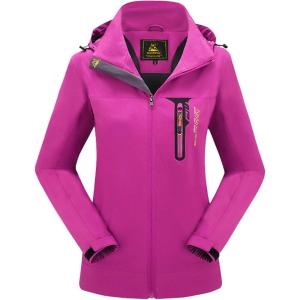 imageFlygo Womens Outdoor 3 In 1 Windproof Waterproof JacketPurple