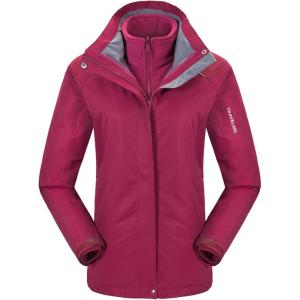 imageFlygo Womens Outdoor 3 In 1 Windproof Waterproof JacketWine Red