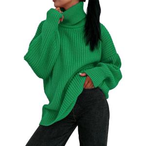 imageFlygo Womens Turtleneck Sweater Long Sleeve Oversized Sweaters Chunky Knit Tunic Pullover Sweater Trendy Fall OutfitsGreen