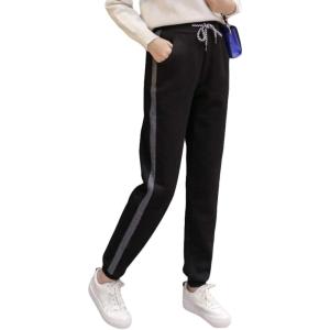 imageFlygo Womens Winter Fleece Sherpa Lined Sweatpants High Waist Track Jogger TrousersBlack