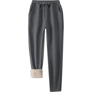imageFlygo Womens Winter Warm Athletic Track Fleece Joggers Pants Sherpa Lined SweatpantsGrey