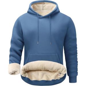 imageFlygo Mens Casual Fleece Sherpa Lined Hoodie Winter Warm Pullover Hooded SweatshirtBluegrey