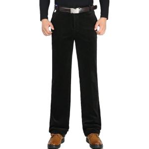 imageFlygo Mens Classic Fit Warm Fleece Lined Straight Leg Corduroy Pant NonIronDark Green