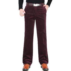 imageFlygo Mens Classic Fit Warm Fleece Lined Straight Leg Corduroy Pant NonIronWine Red