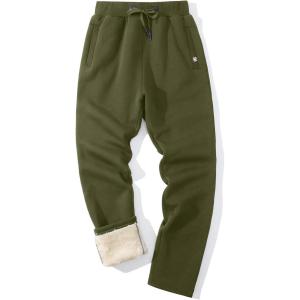 imageFlygo Mens Fleece Pants Winter Warm Joggers Pants Active Sherpa Lined SweatpantsArmy Green Straight