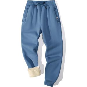 imageFlygo Mens Fleece Pants Winter Warm Joggers Pants Active Sherpa Lined SweatpantsBlue Grey