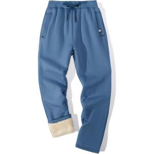 imageFlygo Mens Fleece Pants Winter Warm Joggers Pants Active Sherpa Lined SweatpantsBlue Grey Straight