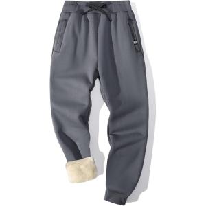 imageFlygo Mens Fleece Pants Winter Warm Joggers Pants Active Sherpa Lined SweatpantsSmoky Gray
