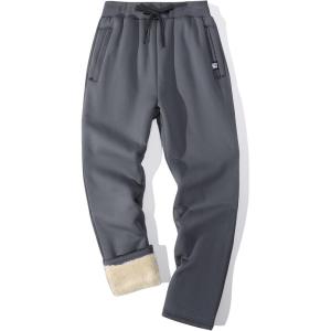 imageFlygo Mens Fleece Pants Winter Warm Joggers Pants Active Sherpa Lined SweatpantsSmoky Gray Straight