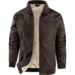 imageFlygo Mens Sherpa Lined Detroit Jacket Winter Warm Fleece Coat Waxed Washed Canvas Rugged Waterproof JacketsBrown